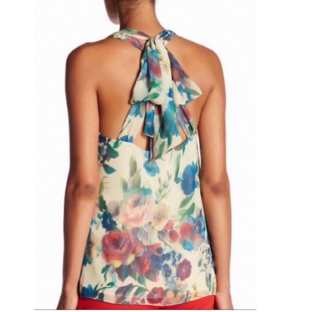Haute Hippie Floral Long Tie Tank Women’s XS Yellow Drapey Sheer Fully Lined